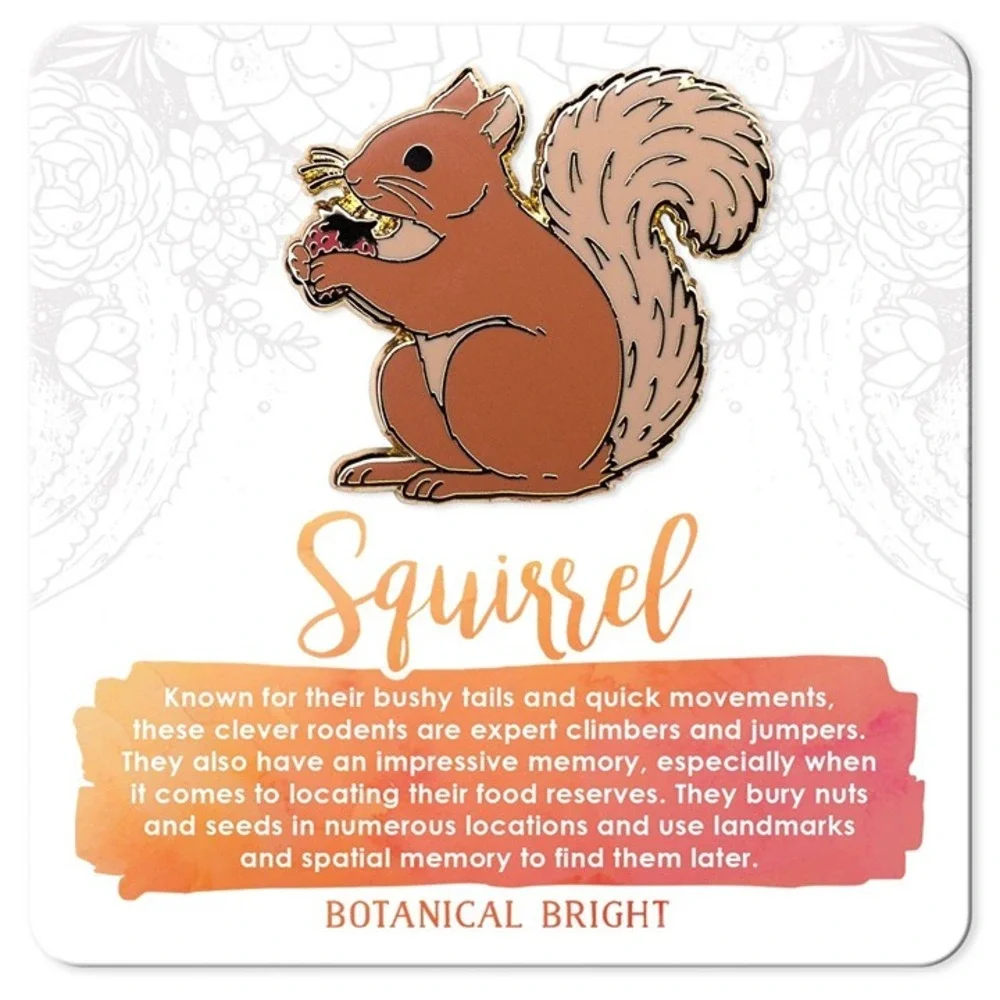 Squirrel Animal with Strawberry Enamel Pin - Gold Plated Jewelry - Nature Brooch